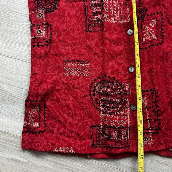 Chicos Womens 1 Medium Button Up‎ Silk Linen Blend Paisley Geometric Blouse - Picture 9 of 10